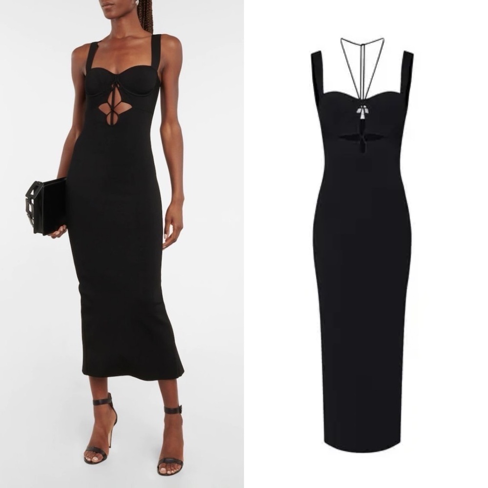 Galvan London Kali Cutout Midi Dress Black Illusion Halter Stretch Knit XL NWT‎